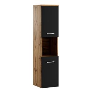 Badplaats Badkamerkast Montreal 30 x 30 x 131 cm - Eiken met Zwart - Hangende Kolomkast met 2 Deuren