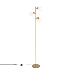 QAZQA Vloerlamp goud met opaal glas 3-lichts verstelbaar - Anouk