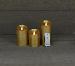 Anna's Collection Batterijverlichting 3 kaarsen wax rustiek met bewegende vlam goud - 