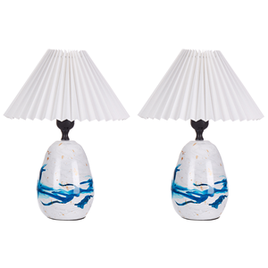 BELIANI Tafellamp set van 2 keramiek wit/blauw GENFEL