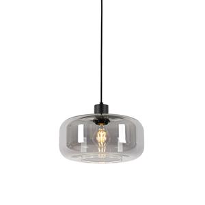 qazqa Art-Deco-Hängelampe schwarz mit Rauchglas - Bizle - Grau