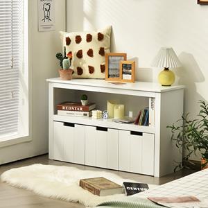 Costway Opbergkast met Laden Houten Kinderopberger met Wielen 101 x 33 x 62 cm Wit