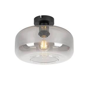 qazqa Art Deco Deckenlampe schwarz mit Rauchglas - Bizle - Grau