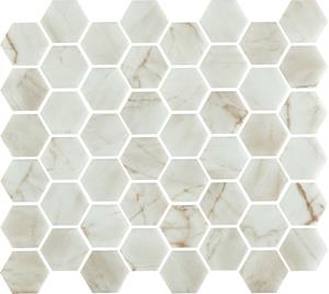 The Mosaic Factory Tegelsample:  Valencia hexagon glasmozaïek tegels 28x33cm bianco marble