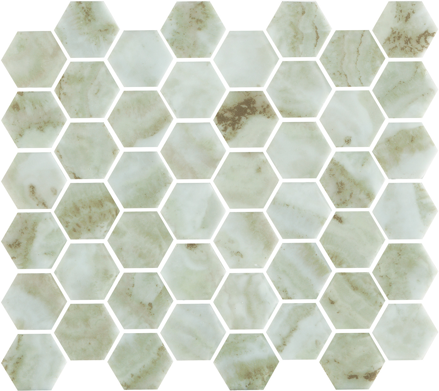 The Mosaic Factory Tegelsample:  Valencia hexagon glasmozaïek tegels 28x33cm verde marble