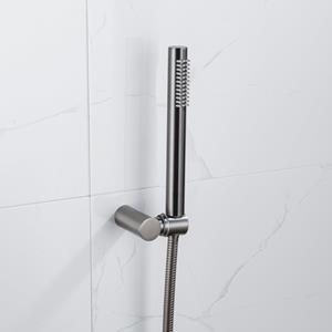 Fortifura Calvi Handdoucheset - 22.5cm - staaf - met houder - anti-twist slang - 150cm - Geborsteld Gunmetal PVD SW766537/SW720568/SW706207