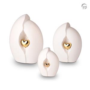 Funeral Products Urn van keramiek in wit met goudkleurig hartje