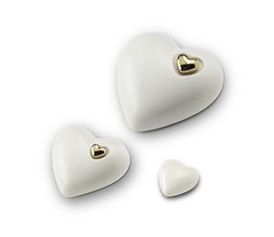 Funeral Products Hart urn Wit met goudkleurig hartje in 3 formaten