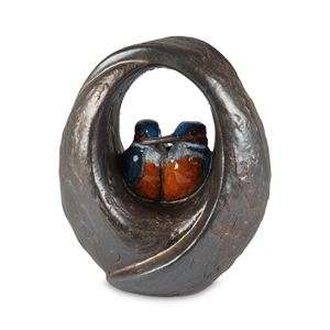 Gedenkartikelen Urn met 2 IJsvogels in keramiek met blauw en oranje (2000ml)