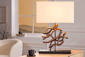 Invicta Interior Design tafellamp WAVE 60cm natuurlijk massief hout handgemaakte beige katoenen kap - 43931
