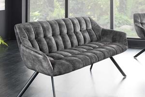 Invicta Interior Eetkamerbank PAPILLON 165cm grijs fluweel met rugleuning zwart metalen frame - 43881