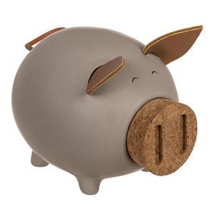 Out of the blue Spaarvarken met ingooi snuit/dop - keramiek - 12 x 9 cm - grijs - spaarpot -