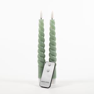 Anna's Collection 2Pcs Jade Green Swirl Rustic Wax Taper Candle 23Cm 3D W - 