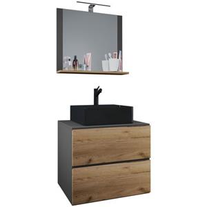 VCM 3-tlg. Waschplatz Waschtisch Badmöbel Set Waschbecken Lendas BL Breite 60 cm M Schublade