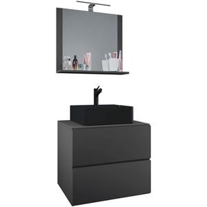 VCM 3-tlg. Waschplatz Waschtisch Badmöbel Set Waschbecken Lendas BL Breite 60 cm M Schublade