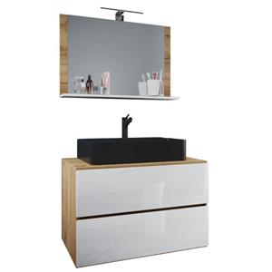 VCM 3-tlg. Waschplatz Waschtisch Badmöbel Set Waschbecken Lendas BL Breite 60 cm M Schublade