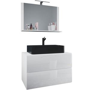 VCM 3-tlg. Waschplatz Waschtisch Badmöbel Set Waschbecken Lendas BL Breite 80 cm M Schublade