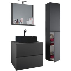 VCM 4-tlg. Waschplatz Waschtisch Badmöbel Set Waschbecken Lendas-BL Breite 60 cm L Schublade