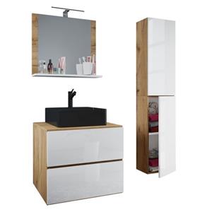 VCM 4-tlg. Waschplatz Waschtisch Badmöbel Set Waschbecken Lendas-BL Breite 60 cm L Schublade