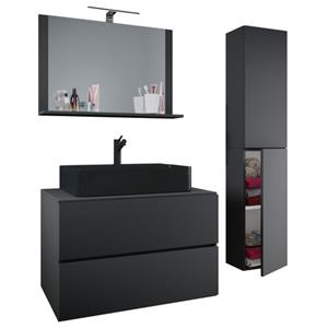 VCM 4-tlg. Waschplatz Waschtisch Badmöbel Set Waschbecken Lendas-BL Breite 80 cm L Schublade