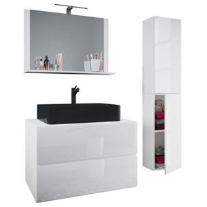 VCM 4-tlg. Waschplatz Waschtisch Badmöbel Set Waschbecken Lendas-BL Breite 80 cm L Schublade