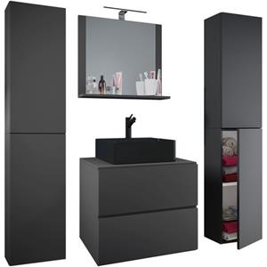 VCM 5-tlg. Waschplatz Waschtisch Badmöbel Set Waschbecken Lendas BL Breite 60 cm XL Schublade