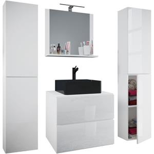 VCM 5-tlg. Waschplatz Waschtisch Badmöbel Set Waschbecken Lendas BL Breite 60 cm XL Schublade