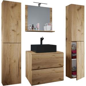 VCM 5-tlg. Waschplatz Waschtisch Badmöbel Set Waschbecken Lendas BL Breite 60 cm XL Schublade