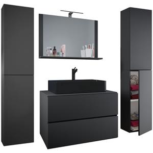 VCM 5-tlg. Waschplatz Waschtisch Badmöbel Set Waschbecken Lendas BL Breite 80 cm XL Schublade