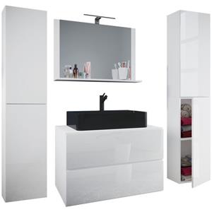VCM 5-tlg. Waschplatz Waschtisch Badmöbel Set Waschbecken Lendas BL Breite 80 cm XL Schublade