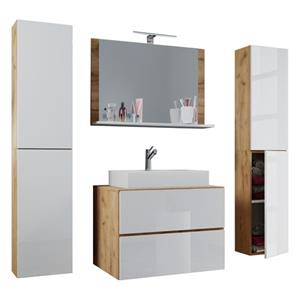 VCM 5-tlg. Waschplatz Waschtisch Badmöbel Set Waschbecken Lendas BL Breite 80 cm XL Schublade