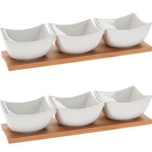 Excellent Houseware Serveerplank/borrelplank hapjes/saus/tapas - 2x - porselein - wit -