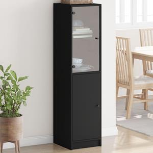 VidaXL Hoge kast met glazen deur 35x37x142 cm zwart
