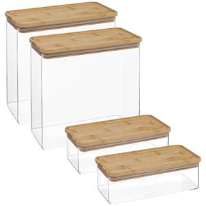 5five Voedsel bewaren keuken voorraadpotten set 4x stuks - kunststof/bamboe -