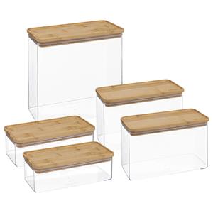 5five Voedsel bewaren keuken voorraadpotten set 5x stuks - kunststof/bamboe -