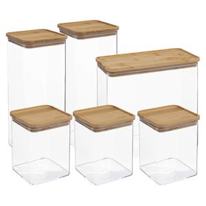 5five Voedsel bewaren keuken voorraadpotten set 6x stuks - kunststof/bamboe -