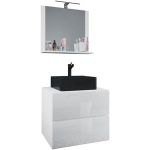 VCM 3-tlg. Waschplatz Waschtisch Badmöbel Set Waschbecken Lendas BL Breite 60 cm M Schublade