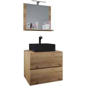 VCM 3-tlg. Waschplatz Waschtisch Badmöbel Set Waschbecken Lendas BL Breite 60 cm M Schublade