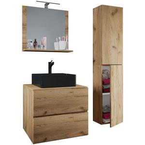 VCM 4-tlg. Waschplatz Waschtisch Badmöbel Set Waschbecken Lendas-BL Breite 60 cm L Schublade