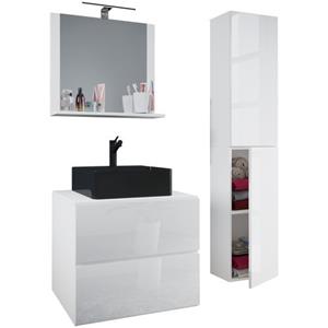 VCM 4-tlg. Waschplatz Waschtisch Badmöbel Set Waschbecken Lendas-BL Breite 60 cm L Schublade