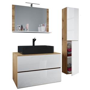 VCM 4-tlg. Waschplatz Waschtisch Badmöbel Set Waschbecken Lendas-BL Breite 80 cm L Schublade