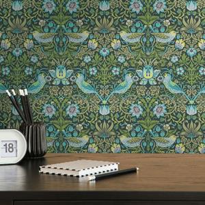 Livingwalls Behang Vogel Groen, Blauw En Zwart - 53 Cm X 10,05 M - As-390561