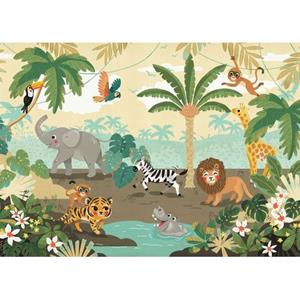 Komar Fotobehang Jungle Dieren Groen, Blauw En Geel - 3,50 X 2,50 M - 612800