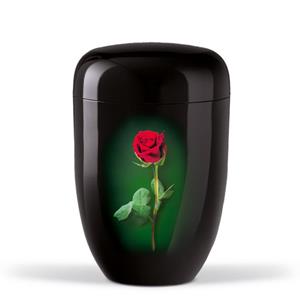 Gedenkartikelen Urn zwart edelstaal: rode roos (4000ml)