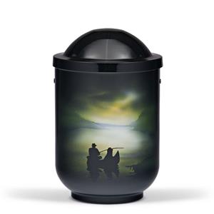 Gedenkartikelen Urn in zwart edelstaal met Airbrush print Visser (4000ml)