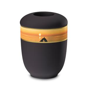 Gedenkartikelen Urn in antraciet keramiek + waxine: Zonsondergang (400ml)