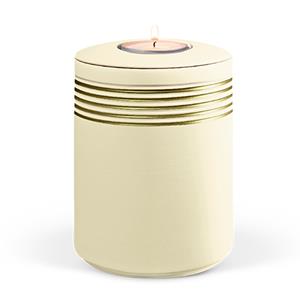 Gedenkartikelen Urn + waxine Zandbeige met decorband in goudkleur