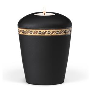 Gedenkartikelen Urn in antraciet keramiek + waxine: Ruiten decorband