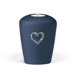 Gedenkartikelen Urn in blauw parelmoer + waxine en hart van kristal (400ml)