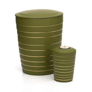 Gedenkartikelen Keramiek urn Linea Linde Gold met goudkleurige cirkels